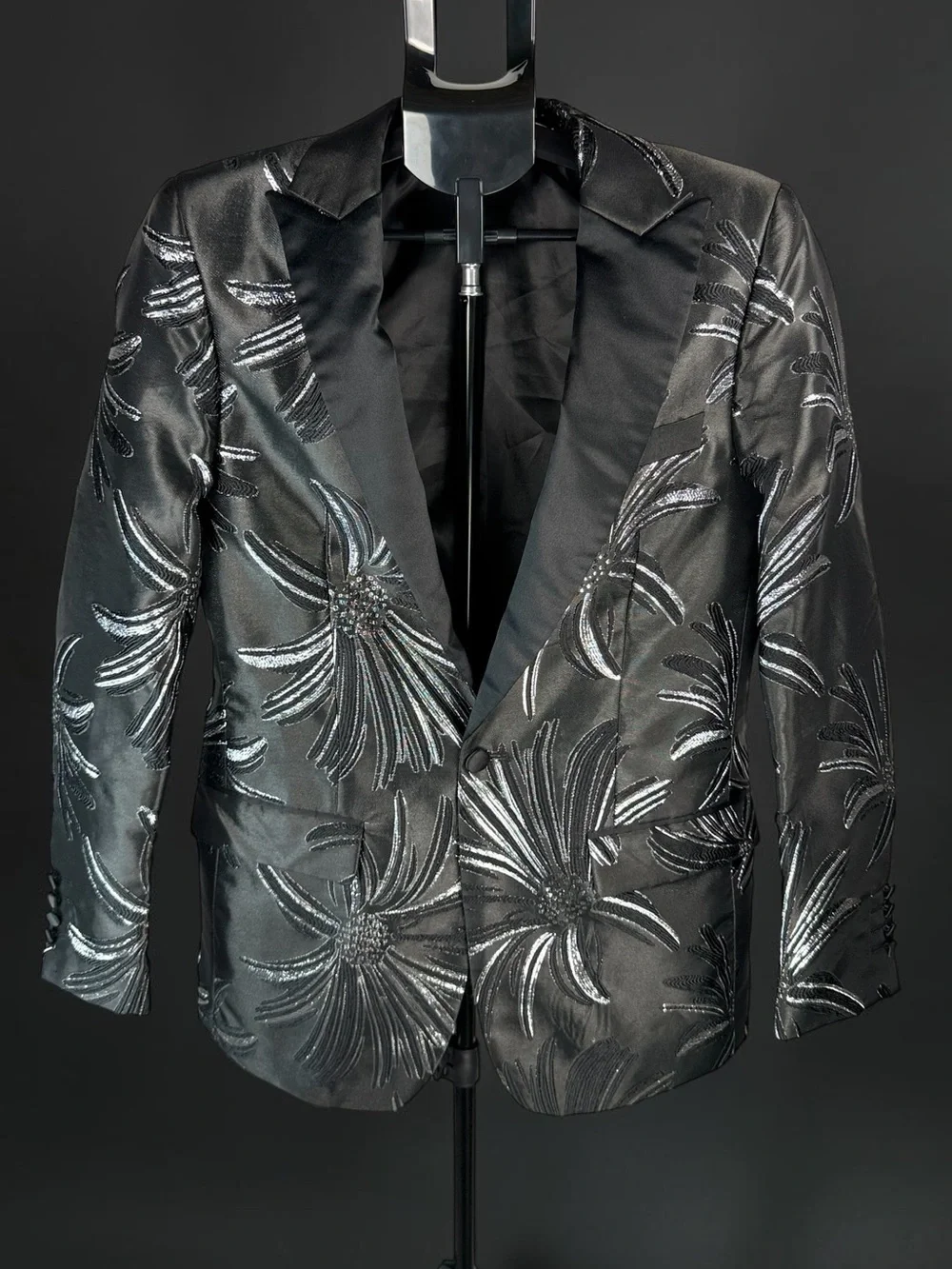 Kilburne Finch Mens 36R Black Silver Floral Jacquard Tuxedo Blazer Jacket